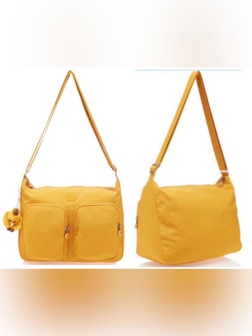Kipling Sidney Shoulder Bag Spicy Gold Adjustable Strap Zipper Jenn Bag Charm